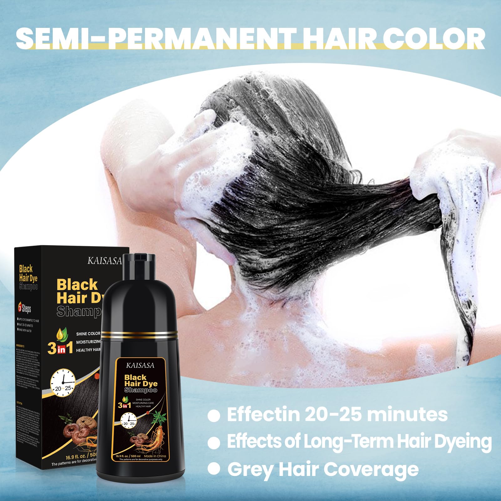 Black Hair Dye Shampoo 3 in 1, Hair Dye Hair Color shampoo | Gray