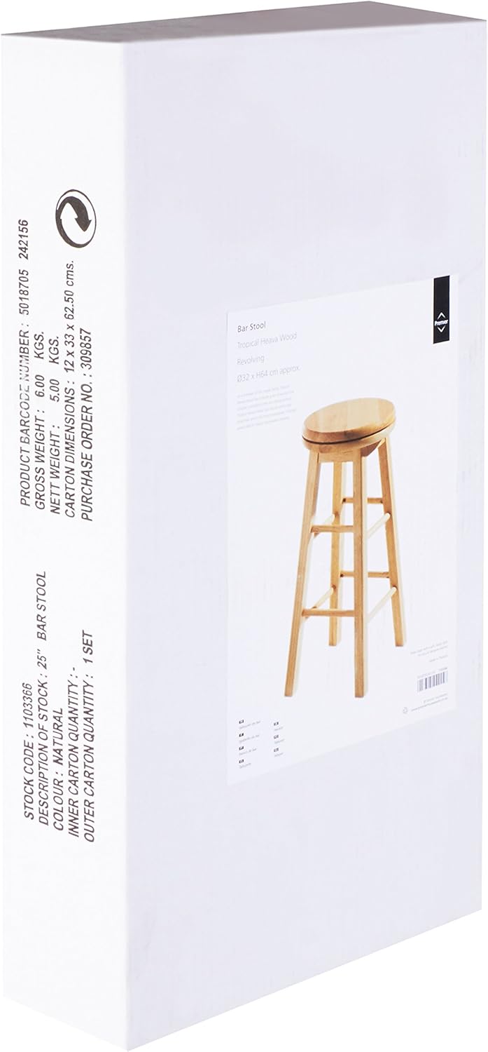 Premier Housewares Bar Stool/Wooden Stool/Breakfast Bar Stool/Revolving/Kitchen Stools/Solid Wood - Natural, 64 x 32 x 32 cm