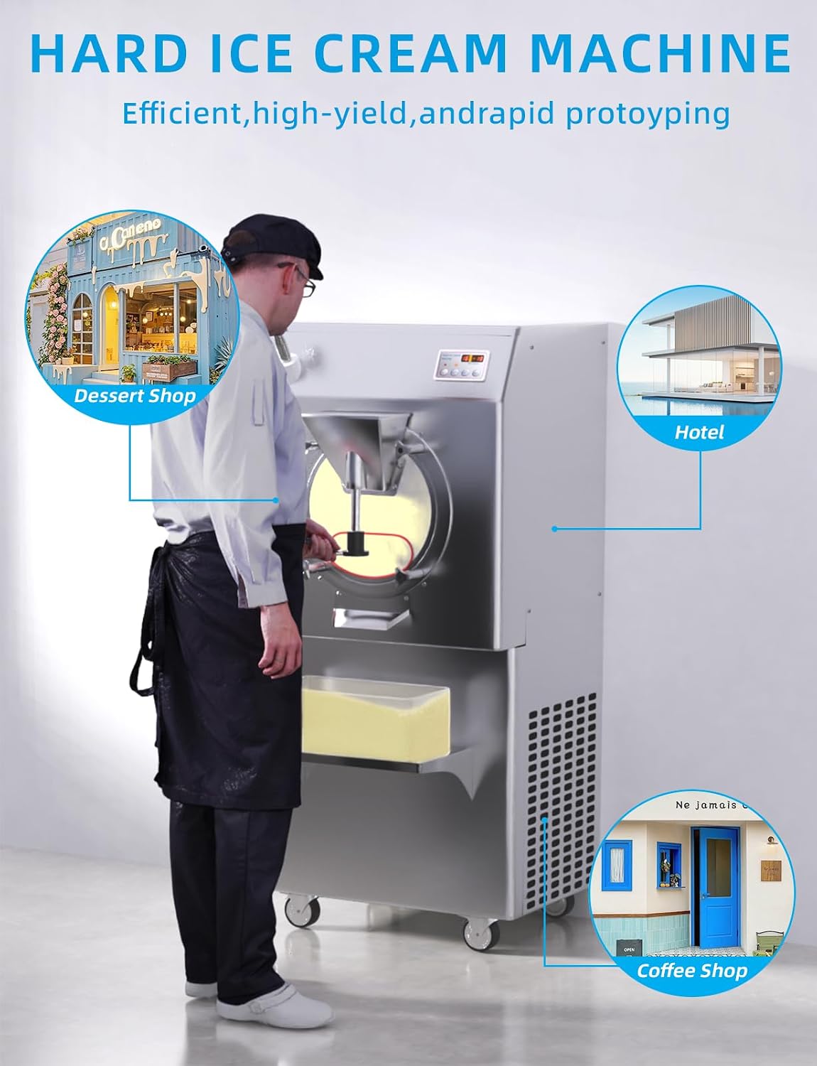 BLEOU Commercial Upright Hard Ice Cream Maker, Vertical Hard Ice Cream Machine, Gelato Ice Cream Machine, Snack Food Machine for Restaurant, Snack Bar, Ice Cream Shop