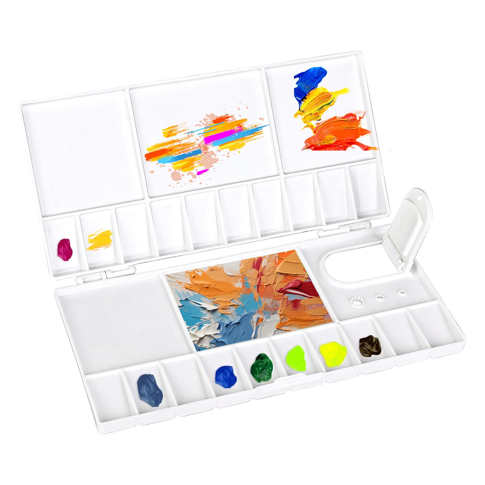 Foldable Watercolour Paint Palette with Lid & Thumb Hole - Portable Plastic Mixing Palette for Students & Kids (White)