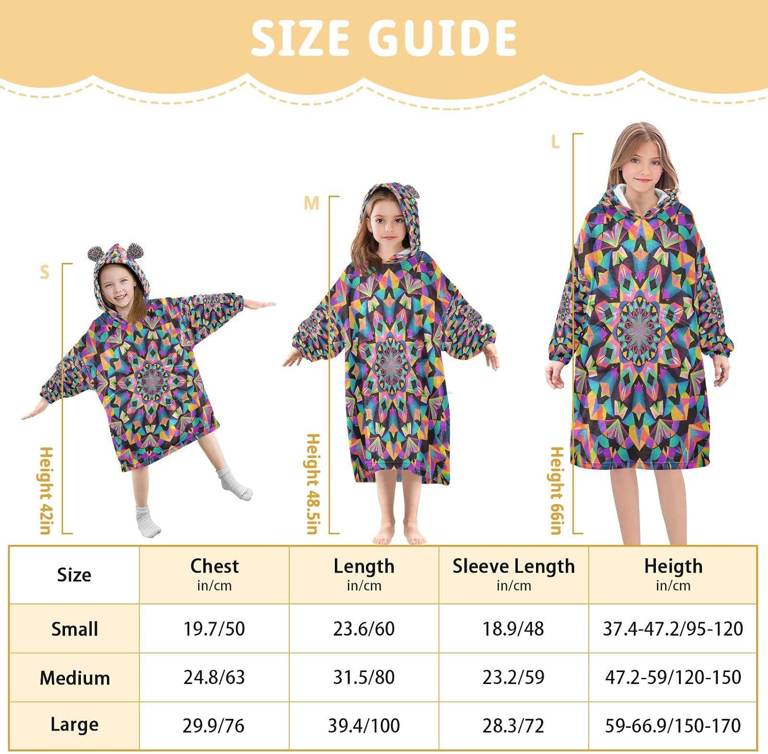 Kigai Mandala Wearable Blanket Hoodie for Kids Oversized Hooded Blanket Warm & Cozy Sweatshirt with Pockets