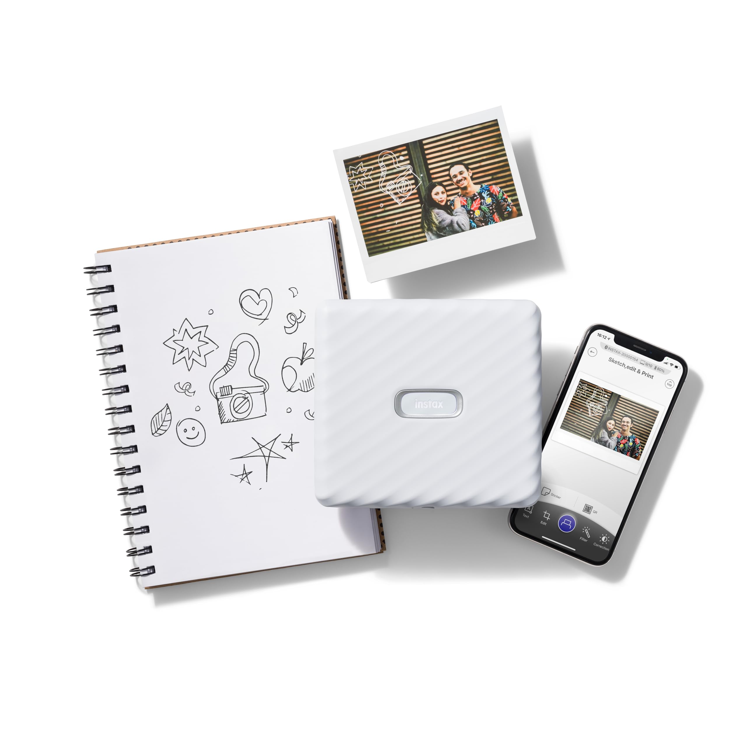 Fujifilm instax Link WIDE Ash White Stampante fotografica compatta per smartphone Stampa istantanea grande formato WIDE 99x62 mm