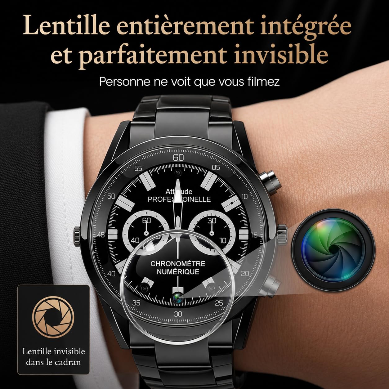 BP Montre caméra Espion, caméra cachée, caméra de Surveillance, détection de Mouvement, Vision Nocturne, Full HD 1080p, 32 Go de mémoire Interne
