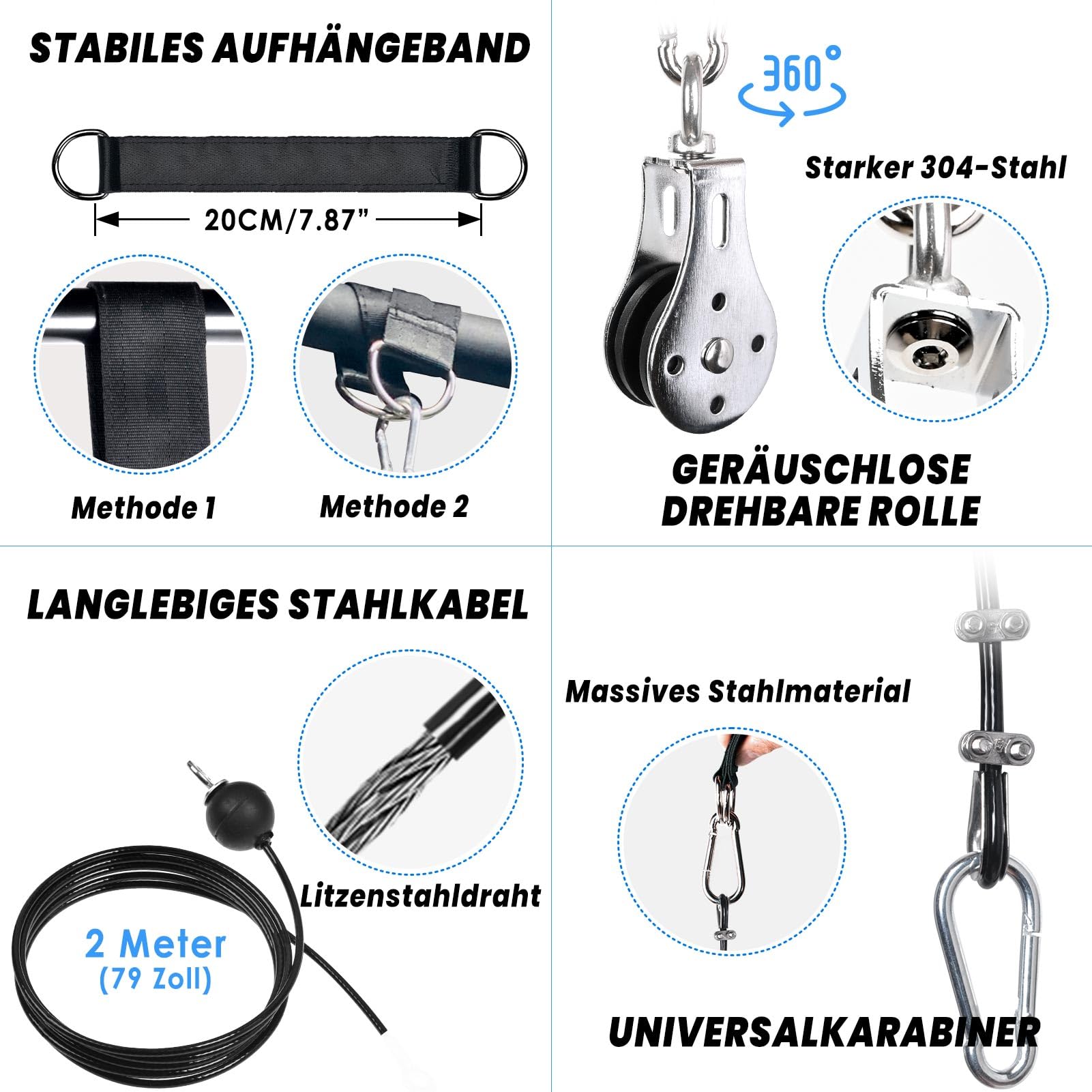 Kabelzug Fitness Latzug Gym Kabel mit Gerader Stange, Fitness Kabelzug Set Trainer Trizeps Bizeps Rücken Arm Trainingsgerät Latzugturm Kabelturm Sportgeräte Home Gym Workout Zuhause