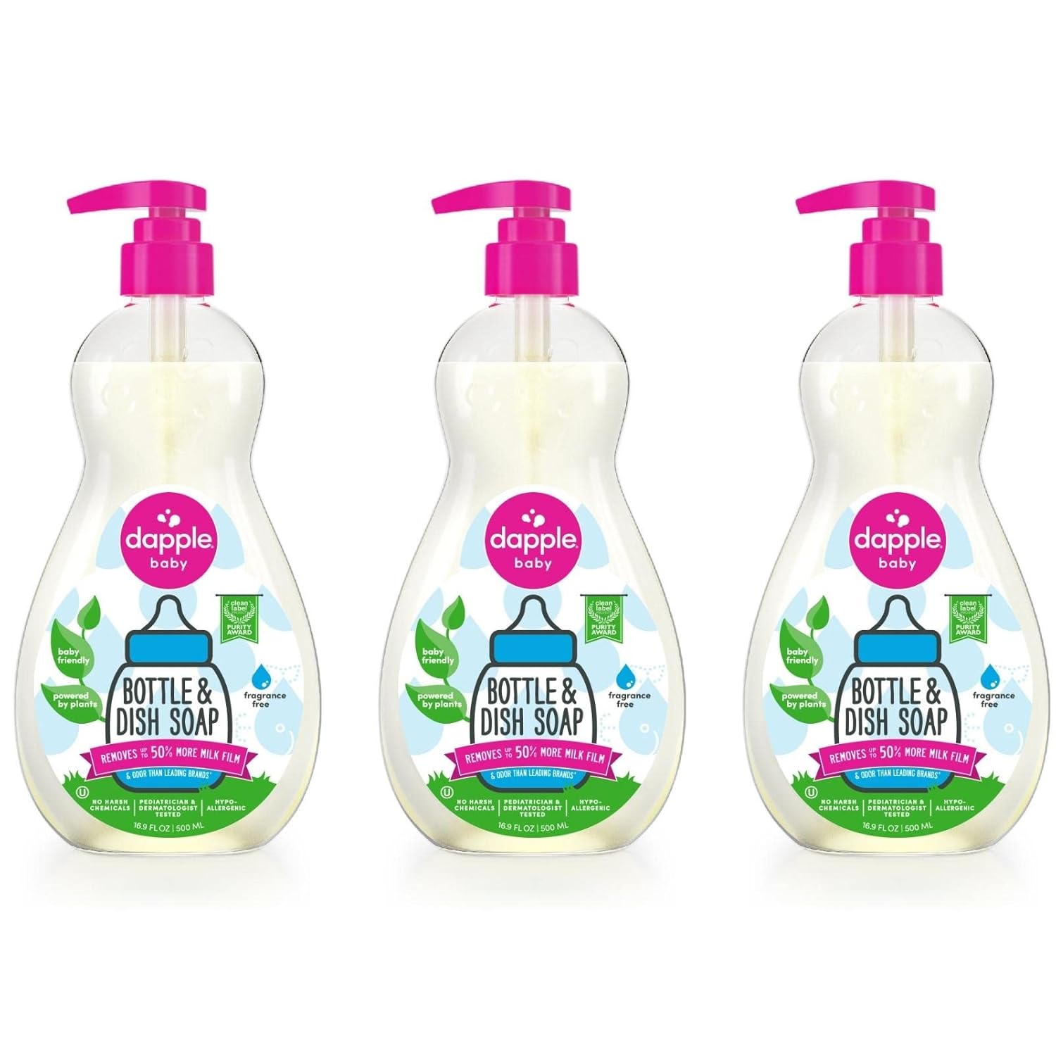 Dapple Baby Bottle Soap Hypoallergenic Dish Soap for Baby Bottles Powered by Plants 1 Pump Included Packaging May