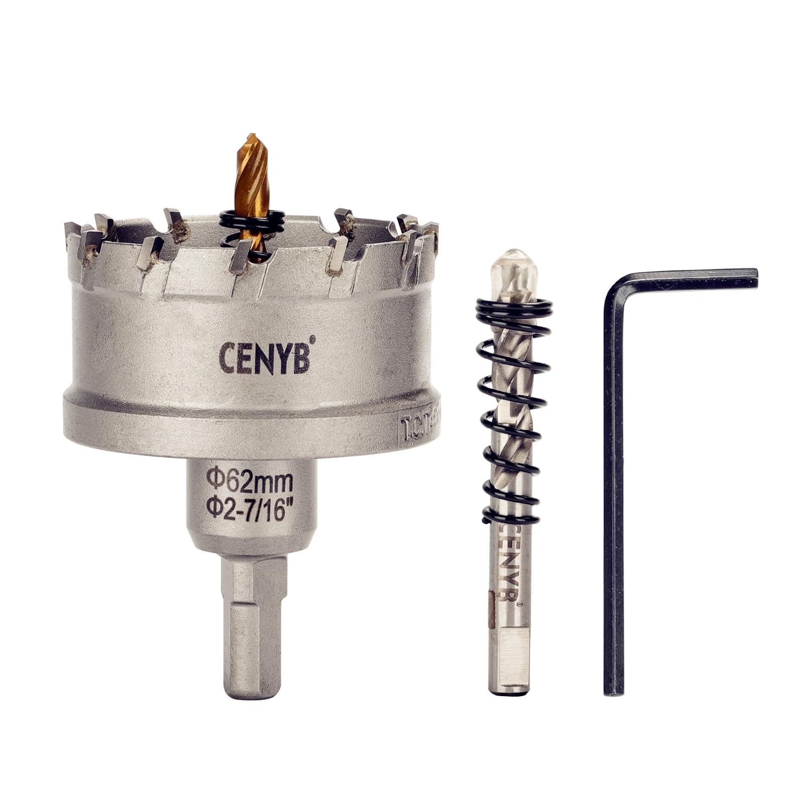 2-1/8" (54mm) Tungsten Carbide Tipped Hole Saw with 2Pcs Titanium-Plated Pilot Drill Bits for Metal, Steel, Iron, Wood, Plastic — view 79