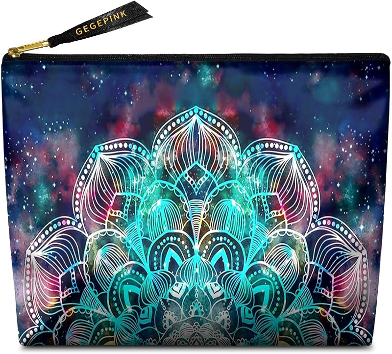 Necessaire de maquiagem GEGEPINK com zíper, poliéster, estampa Mandala Nebula, 1 unidade