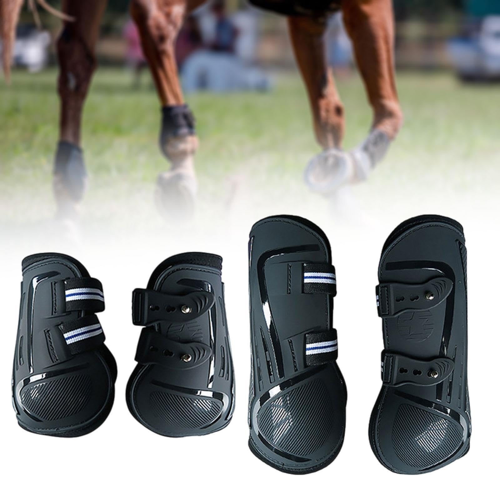 4X Pferde Stiefel Bein Schutz Unterstützung Stoßdämpfende Bein Wraps Bein Schutz für Springen Training Reiten REIT Zubehör, schwarz L