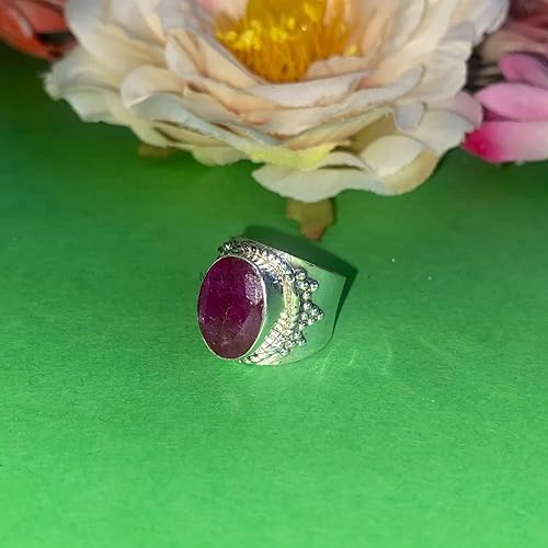 Miniatura 5 de Genuine Oval Gemstone Unique Bohemian Band Ring For Women, Real 925 Sterling Silver Boho Statement Handmade Ring, Beautiful Christmas Gift For Her