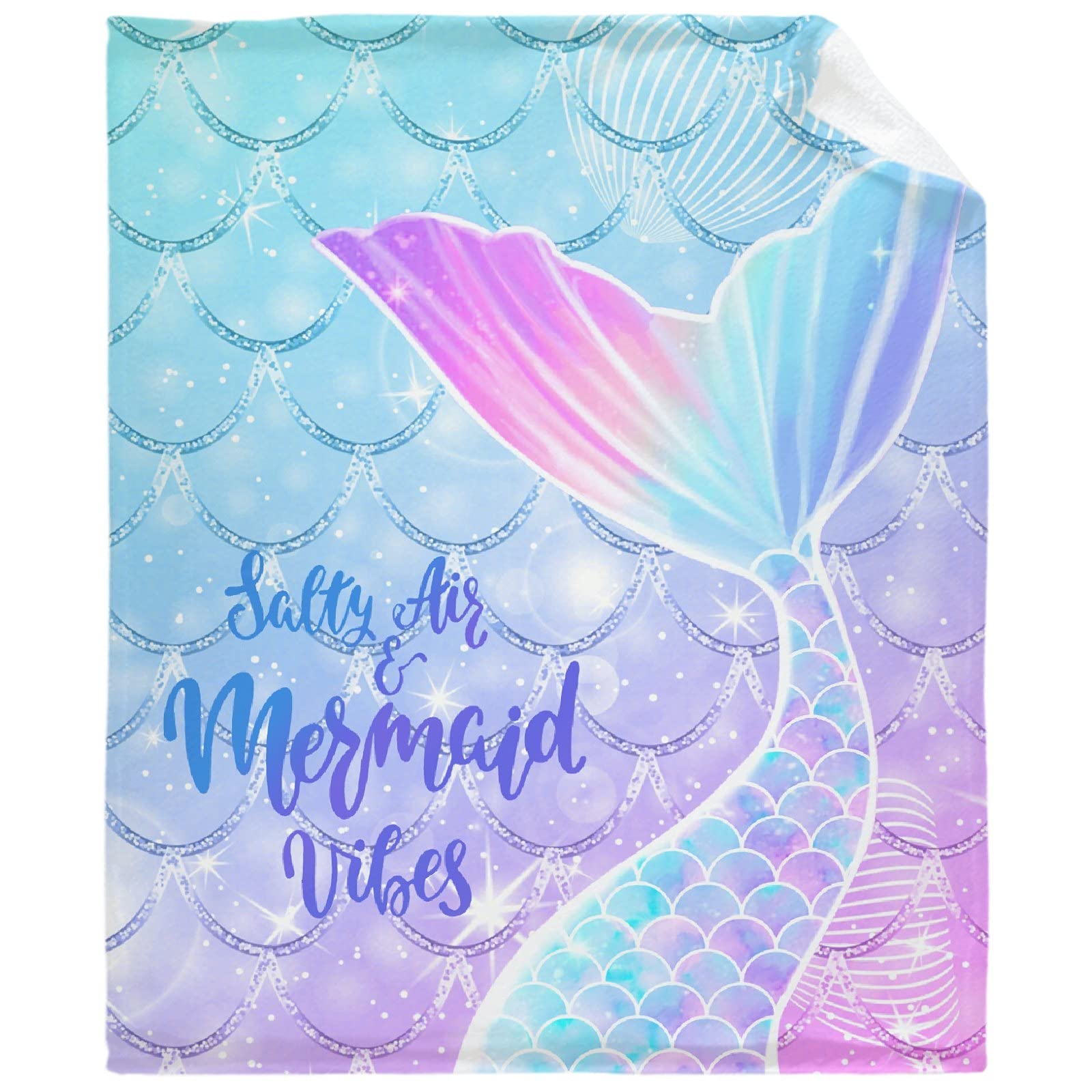 Cute Mermaid Tail Scales Throw Blanket - Super Soft Flannel Fleece Blanket with Teen Girls, Plush Lightweight Fuzzy Cozy Blanket Microfiber for Couch S 50"X40" for Kid