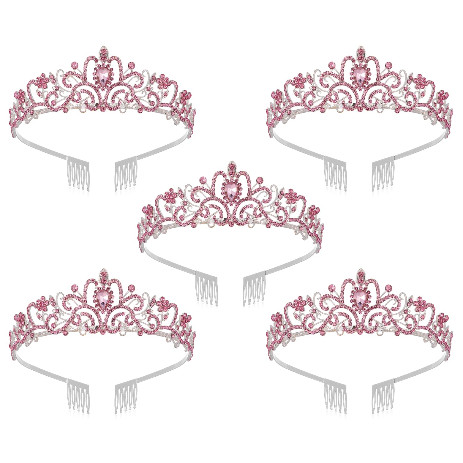 Tiara Crowns for Women Tiaras for Girls Princess Crown for Birthday Halloween Costume Bride Wedding Queen, Crystal (Pink/5 Pack)