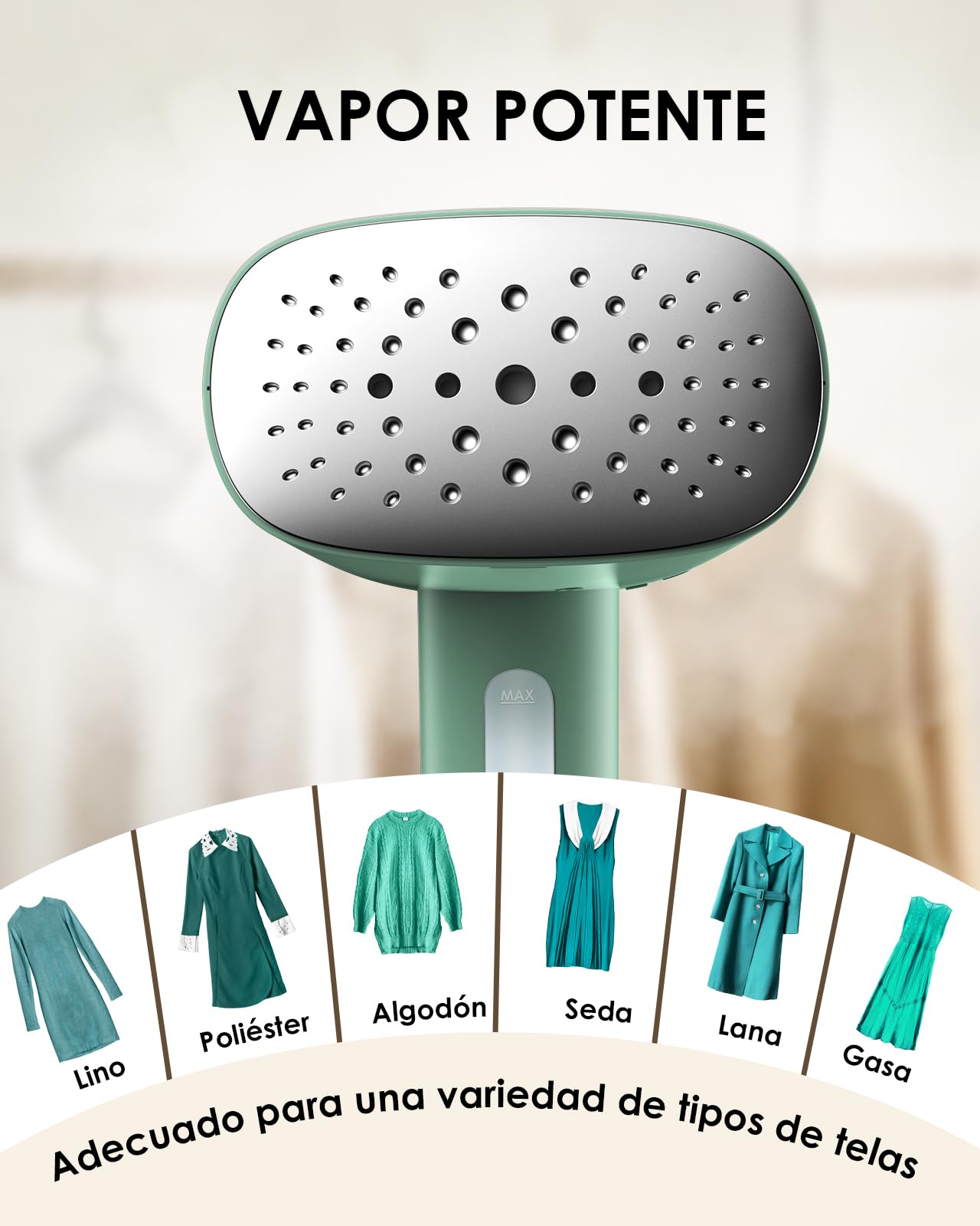 HOMEASY Plancha Vapor Vertical, Plancha de Ropa Vertical en Uso Húmedo y Seco, Plancha Portátil para Viaje, Plancha Vertical Vapor de Calentamiento Rápido, Depósito Desmontable(Verde)