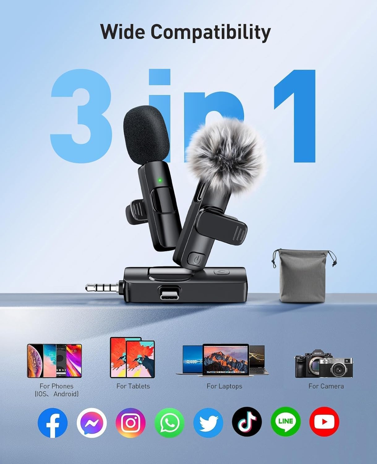 3-in-1 Mini Microphone for iPhone: Wireless Lavalier Microphones for iOS/Android/Camera - Noise Reduction Lapel Mic, Clip on Mic for Video Recording Vlog, YouTube, Interview, Gifts - Image 6