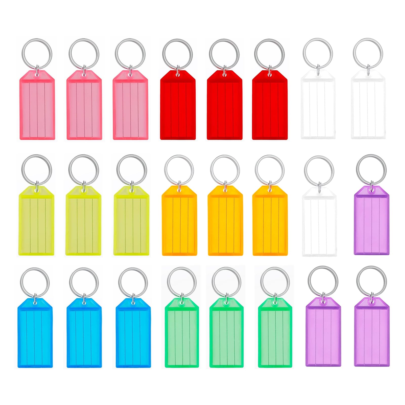 24 PCS Plastic Key Labels, Key Tags, Luggage Tags, Plastic Keychain, ID Label, 8 Color with Clear Label Window and Split Ring, Waterproof, Anti lost, Writable for Suitcase, Pet, Home