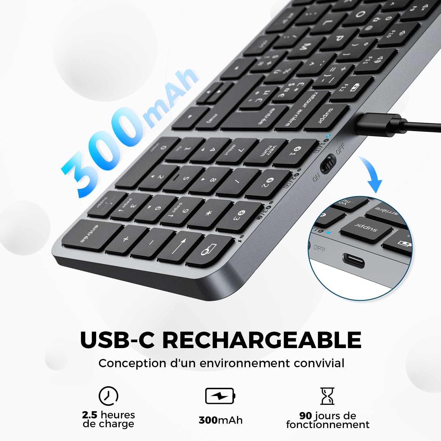 iClever Clavier Bluetooth, Clavier sans Fil, Gris
