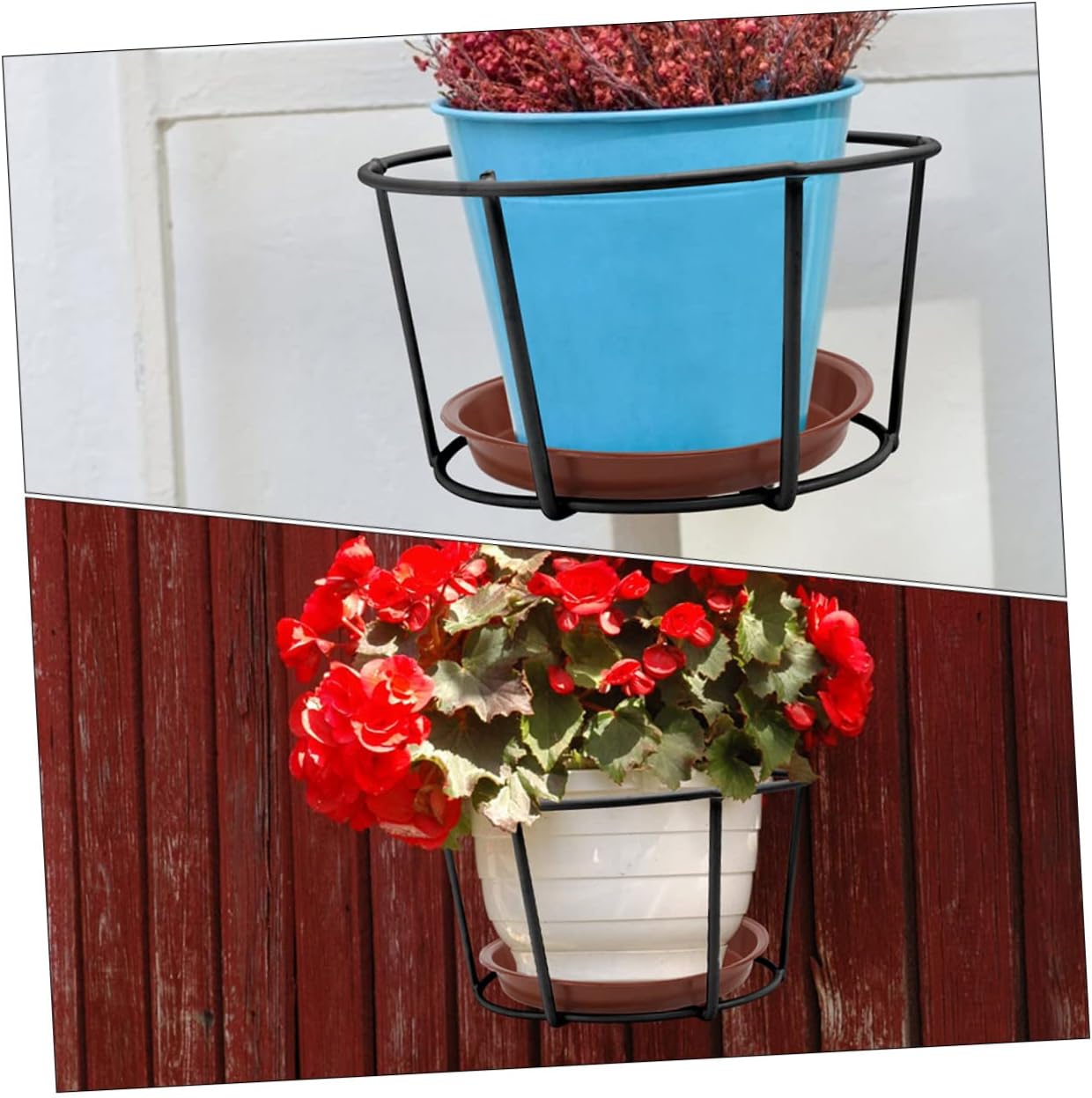 Mikikit 3sets Hanging Flowerpot Racks for Balconies Plant Holders Tray Lightweight and Portable for