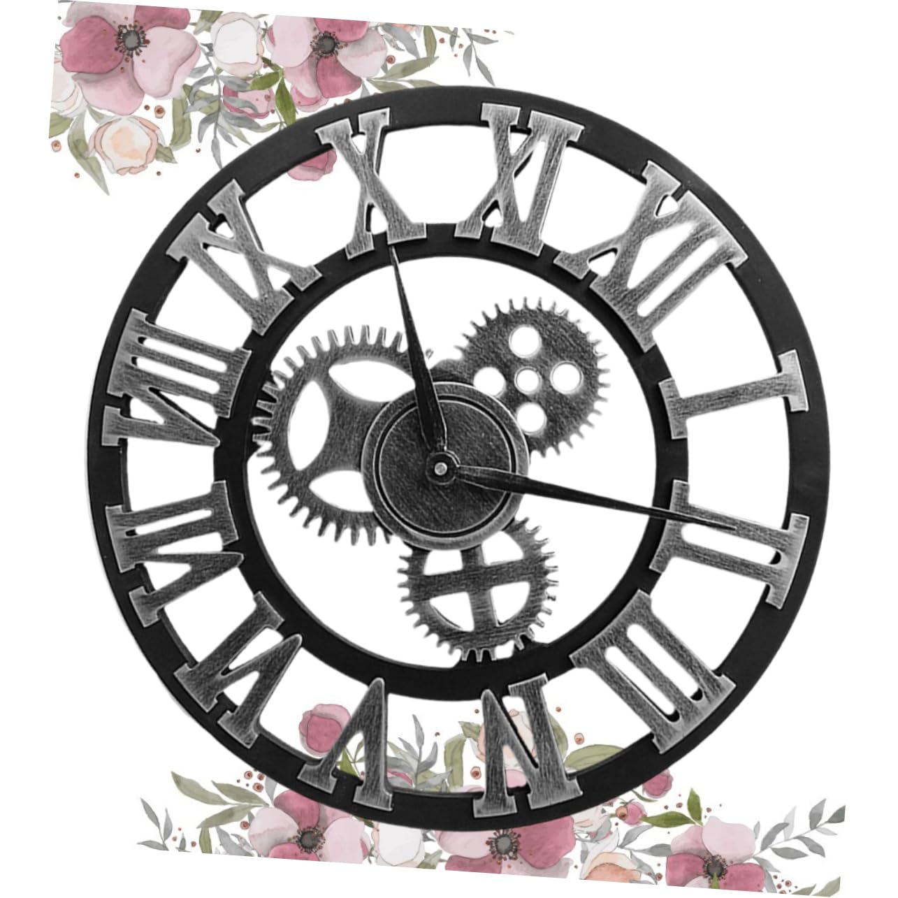 Cabilock Reloj de Pared Industrial Creativo de Metal y Madera Plata | Fácil de Instalar y Retirar, para Dormitorio y Salón, Estilo Moderno y Decorativo