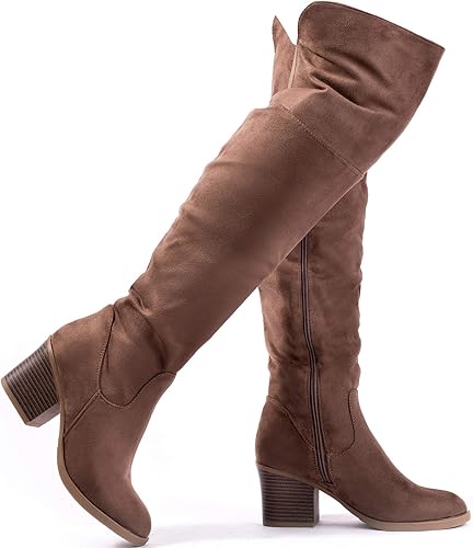 Vista 6 de katliu Women's Knee High Boots Suede Chunky Heel Side Zipper Fashion Boots Stretch Winter Long Boot