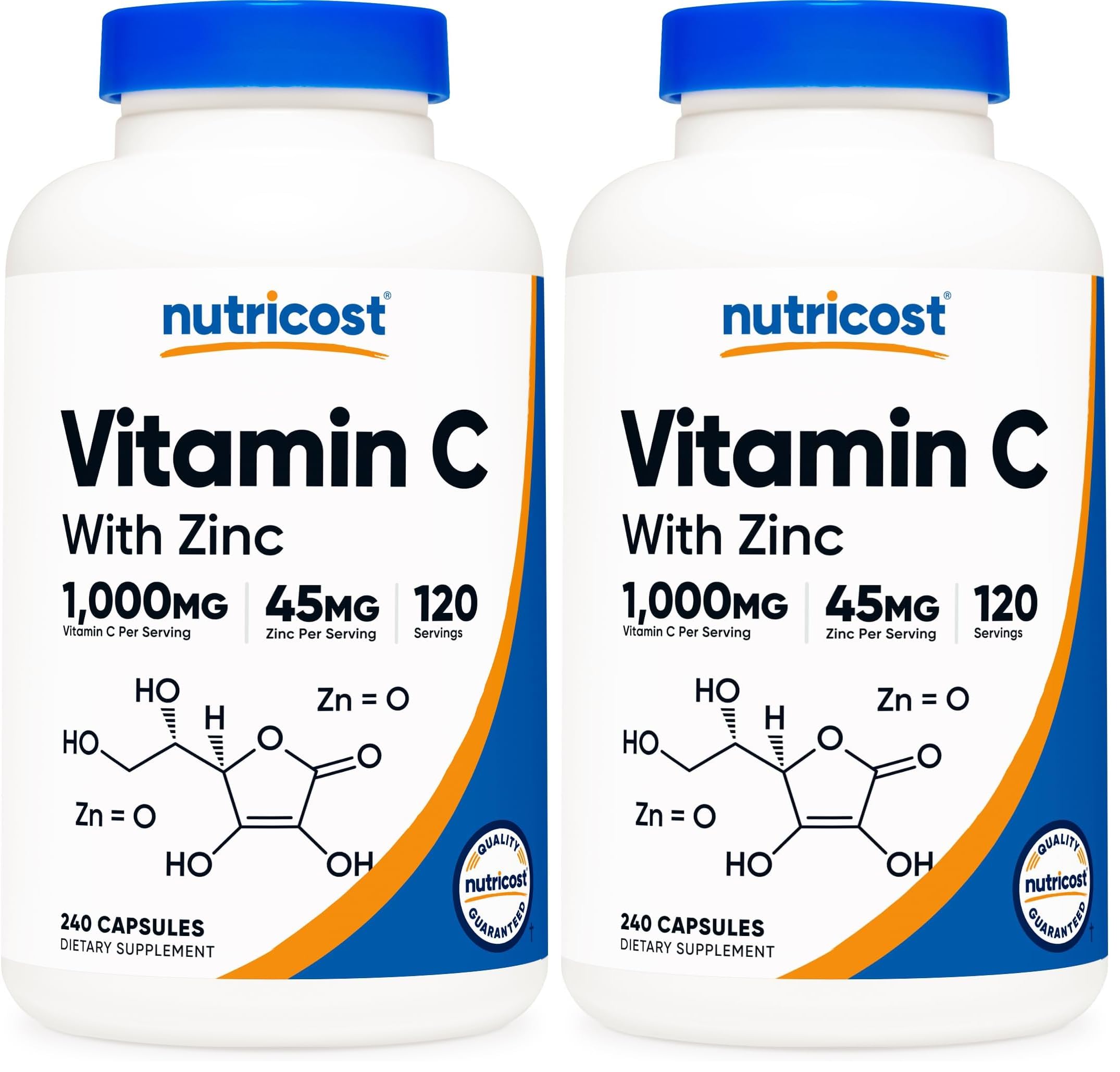 Nutricost Vitamin C with Zinc Capsules, 120 Servings - 1000mg, 45mg Zinc, Non-GMO, Gluten Free Vitamin C Supplement (Pack of 2)