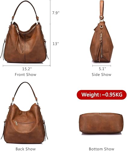 Miniatura 3 de Realer - Bolsa grande estilo hobo para mujer de piel sintética con borla 1 - Brown-golden Hardware(12.4"), Black-golden Hardware(12.4"),
