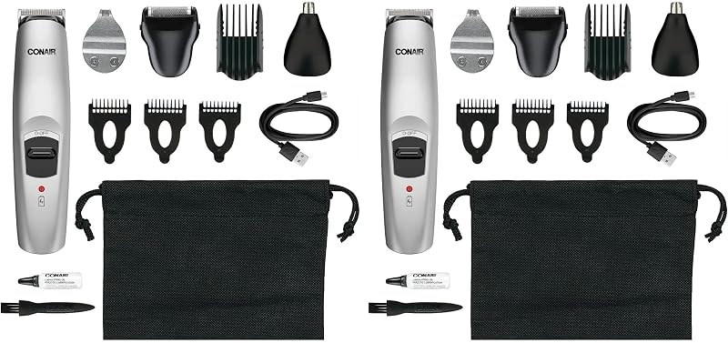 Aparador de barba e bigode recarregável multifuncional Conair GMT189RGB — Pacote com 2