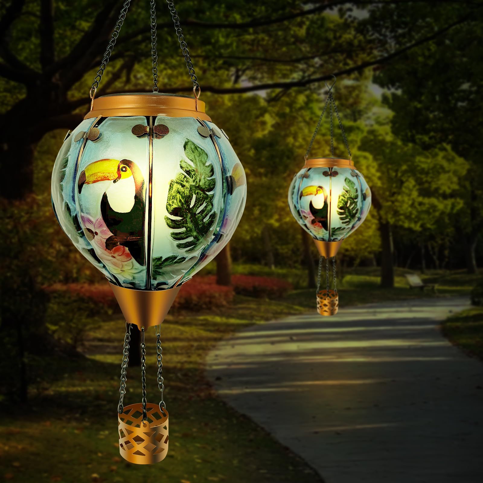 éclairage Jardin Solaire Lanterne Solaire Montgolfière - Déco Extérieur Flamme Vacillante - Éclairage Jardin Lampe Solaire Flamme Vacillante