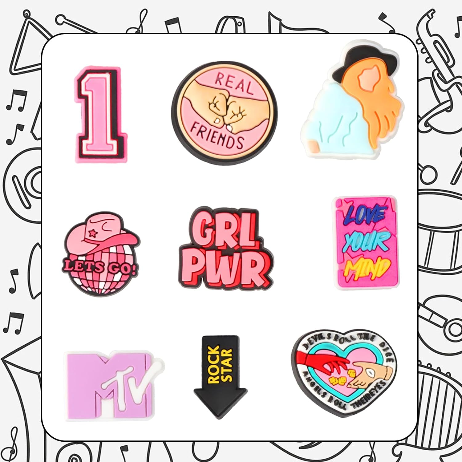 36Pcs Music-Themed Shoe Charms for Girls Women Singer Shoe Charms for Clogs & Shoes with Holes Pink Friendship Shoe Charm Inspired Friendship Jewelry Gifts for Lover Music Fans Shoe Decoration