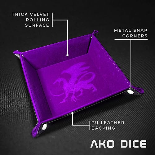 Miniatura 6 de Bandeja de dados  Bandeja de terciopelo morado para dados de AKO Dice  para juegos de rol, DND y otros juegos de dados.