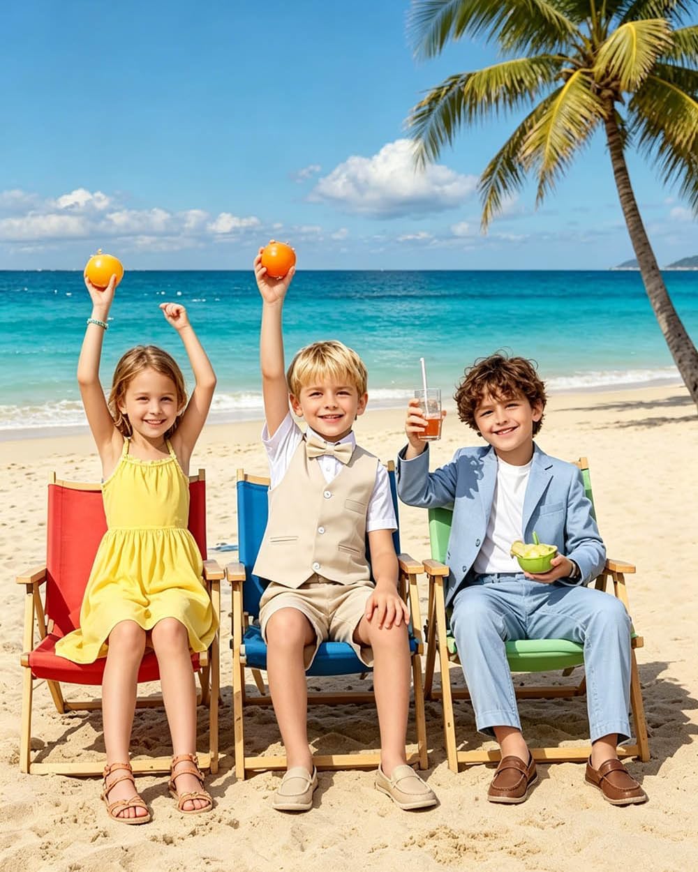 Boys Linen Short Suit Kids Summer Ring Bearer Outfits 4 Pieces Shirt,Vest, Pants and Tie Dresswear Suit Set