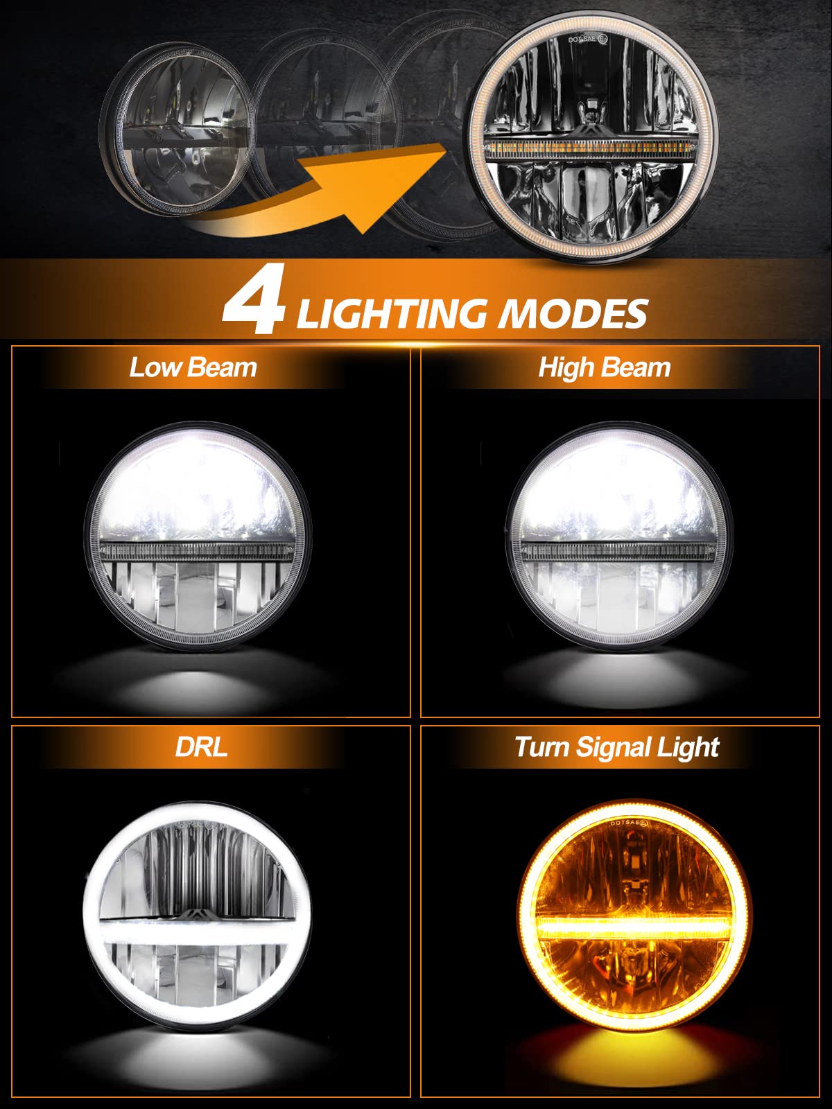 2個7 LED DRLヘッドライト4 × 4 7インチラウンドハローヘッドライトジープJK VAZ 2121 LADA NIVA 7 LEDヘッドランプアンバー信号 7インチ ラウンド LED ヘッドライト ヘイローヘッドライト付き