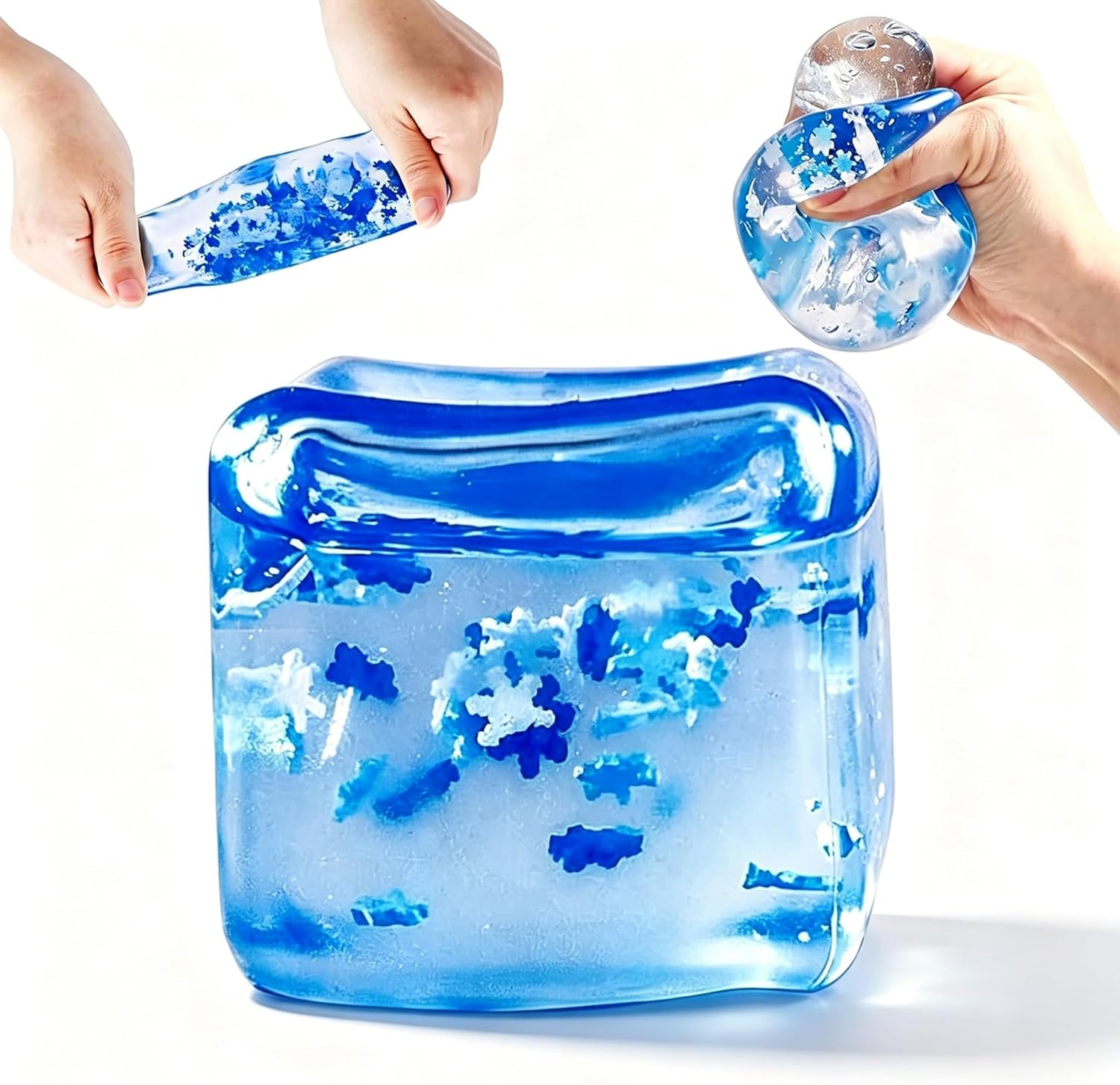 Ice Cube Squishy, Stress Balls Ice Cube with Snowflakes Inside Square Shape Anxiety Sensory Squishy Fidget Slow Rise Anxiety Relief Stress Cube Gift for Adults (2pcs Snowflakes)