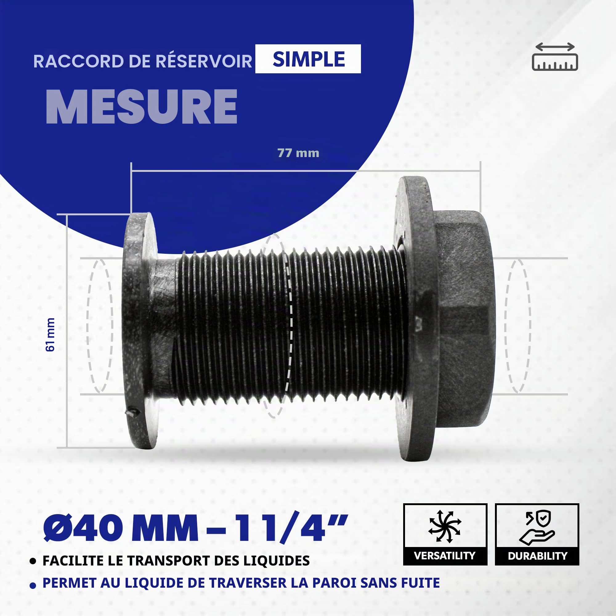 DOJA Barcelona | Passe Paroi | Raccord Mâle Ø 40mm 1 1/4" | Pack 4 | en Plastique | Passe Cloison | pour Recuperateur d Eau de Pluie, Cuve, FUT Plastique, Passe Cloison Raccord Cuve, Citerne Eau
