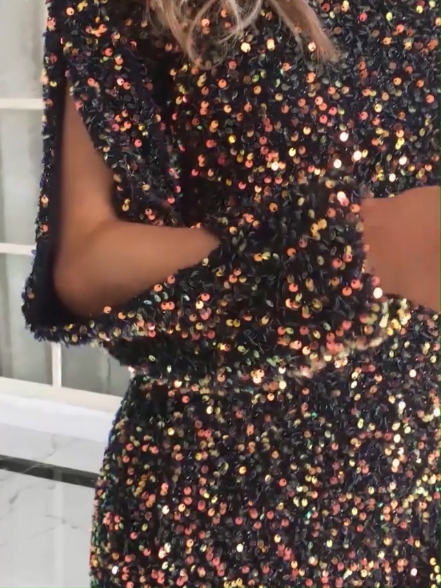 missord one shoulder cut out mermaid hem sequin prom dress Missord One Shoulder Ruffle Trim Slit Thigh Mermaid Hem Sequin Formal Dress