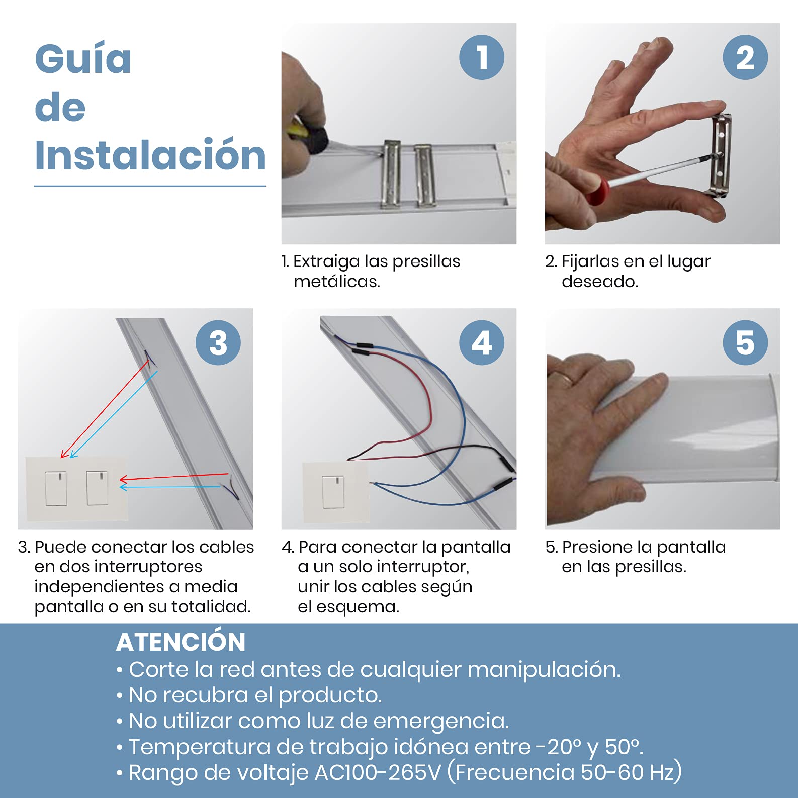 LED ATOMANT Pack 5x Pantalla Luminaria LED integrado 150cm 48W Blanco Frio 6500K 4800 lumenes