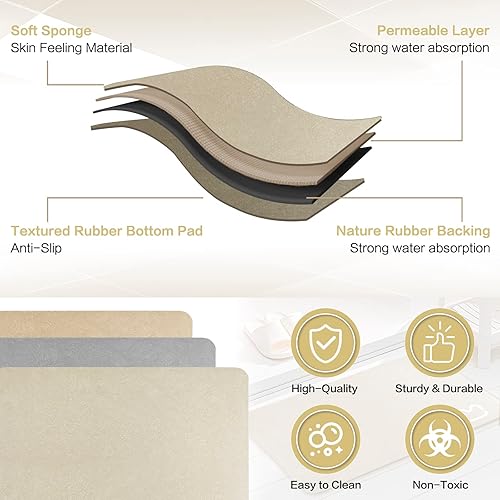 Miniatura 5 de Tapete de baño de diatomeas simple y delgado, suave y cómodo, de secado rápido y antideslizante, de alta absorción de agua, lavable a máquina (15.7