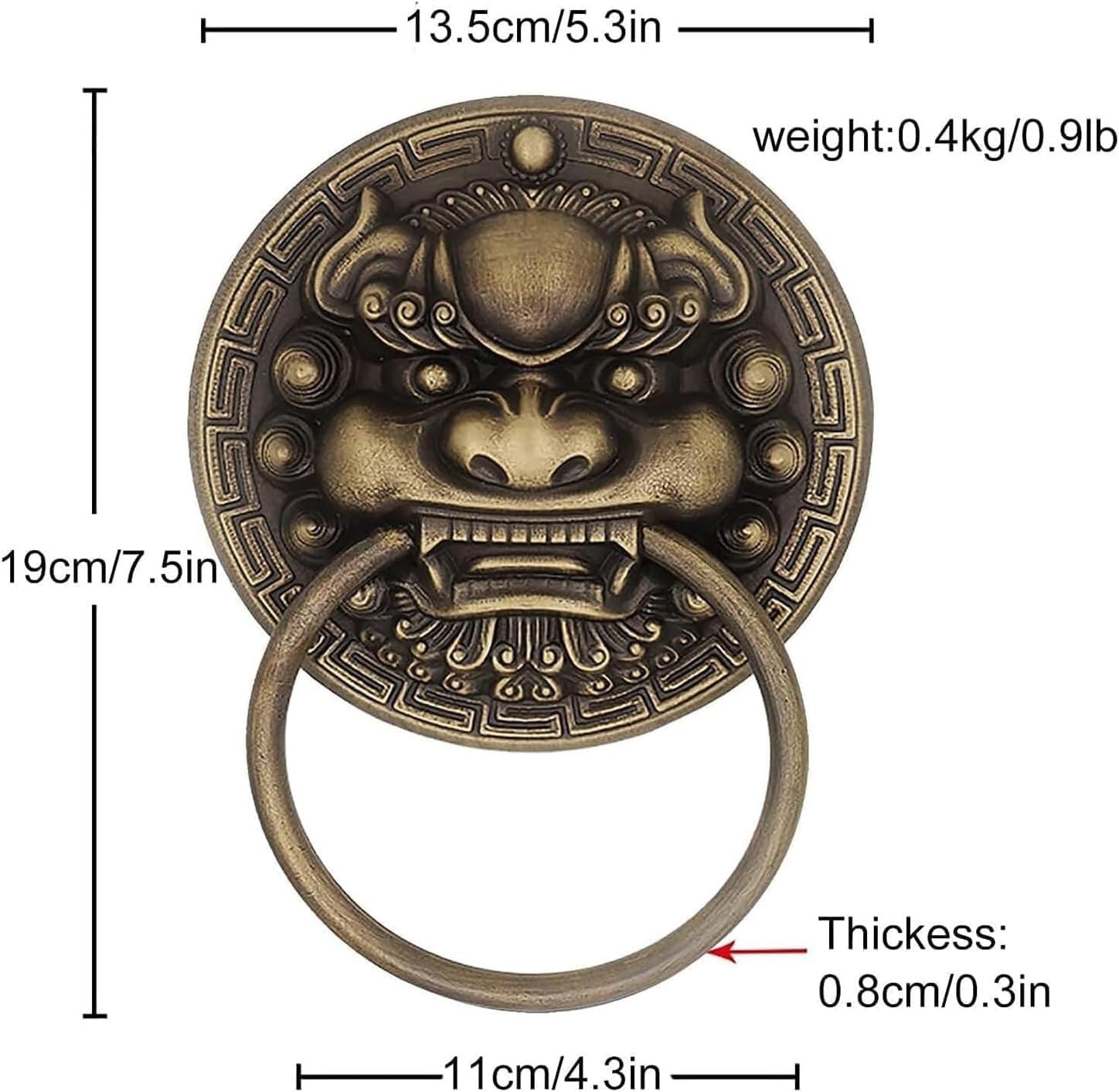 TIST Iron Door Knocker Retro Copper Antique Lion Head Door Knock for Front Door Door Handle Classical Wooden Door Door Ring Surface-Mounted Installation(B,Dia 13.5cm)
