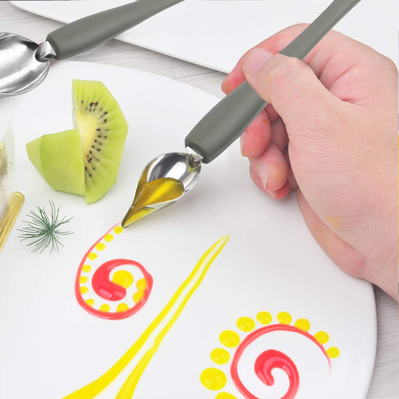 Chef Culinary Set di cucchiai da disegno, in acciaio inox, per decorazioni alimentari, placcatura, decorazione matita cucchiaio per piatti decorativi, torta, caffè, 8 pezzi