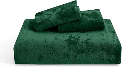 PHF Luxury Crushed Velvet Duvet Cover Set King Size Emerald Green