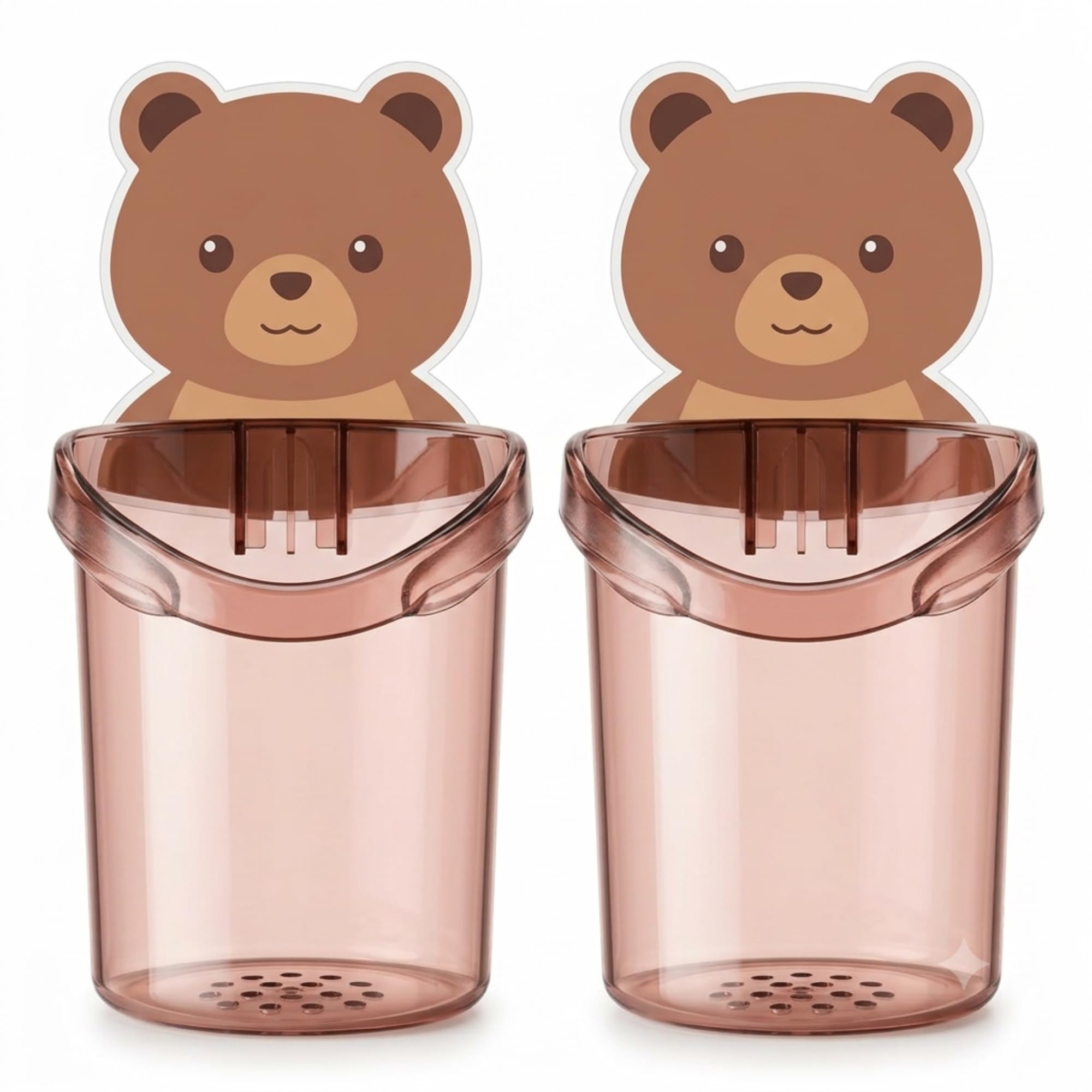 Wall Mount Toothbrush Holder Pack of 2 | Self Adhesive No Drilling Waterproof Toothbrush & Toothpaste Stand with Drain Cup | Teddy Bear Shape Bathroom Organizer (Multicolor)-image-49