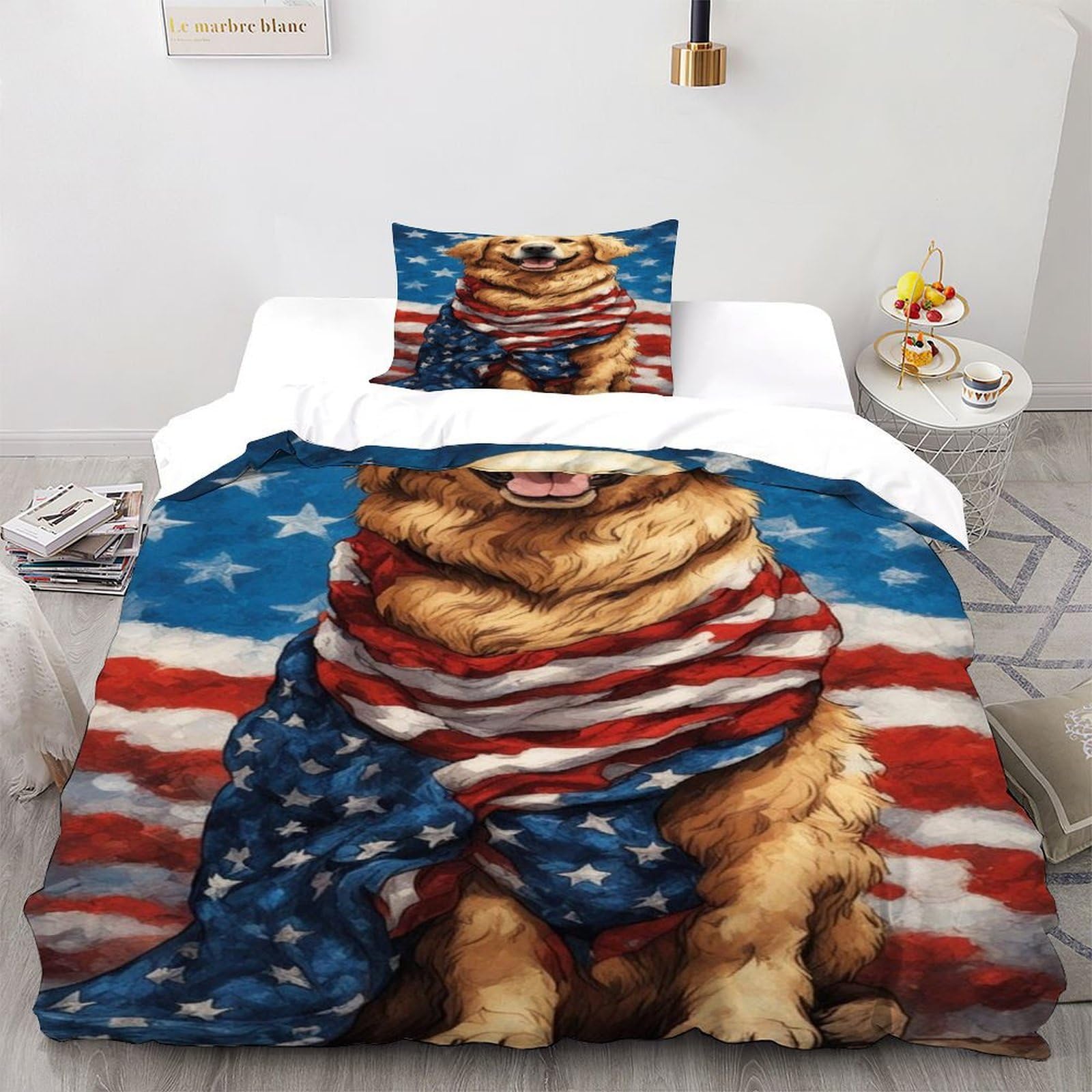 Housse de couette chien américain anti-plis parure de lit microfibre 135x200cm thème animalier