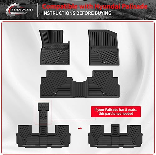 Miniatura 4 de Alfombrillas compatibles con Hyundai Palisade 2020-2024, forro de carga, protector de asiento trasero de elastómero termoplástico, accesorios de 7 y