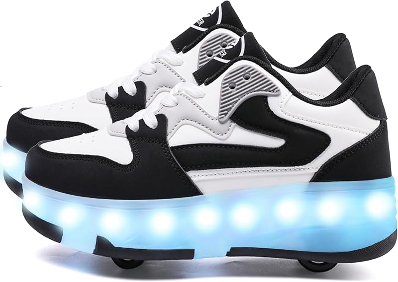 Zapatos de patín con ruedas LED para niños, niñas, 4 ruedas desmontables, zapatillas de moda, actualización recargable con luces intermitentes, zapatos con ruedas para principiantes, el mejor regalo