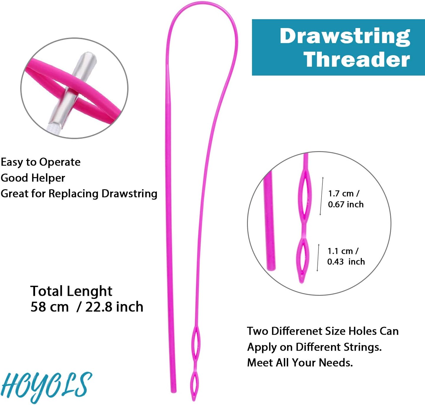 HOYOLS Drawstring Threader, 2 Pcs Flexible Plastic Nylon Needles for Quick & Easy Sewing, Home Craft Replacement Tools for Jackets Trunks Pants Sweatpants Shorts Hoodies