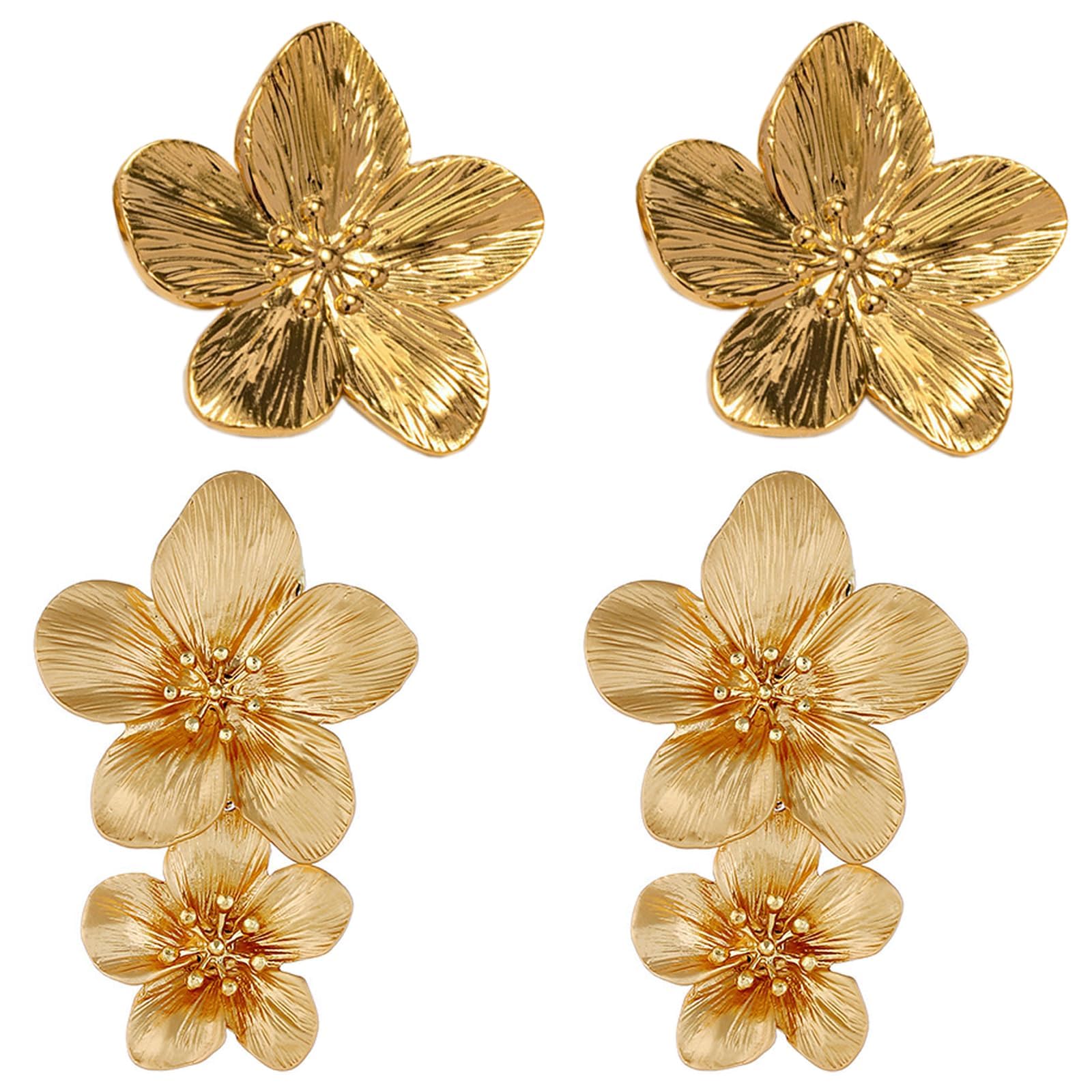 EnixwH 2 Paar Statement Ohrringe, Blumen Ohrringe Gold, Pers