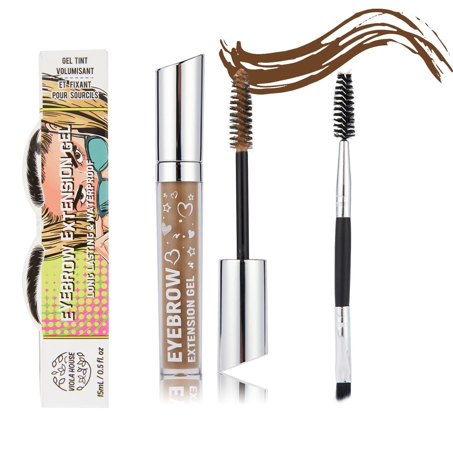 VIOLA HOUSE Eyebrow Tinted Gel, Long-Lasting Eyebrow Gel, Smudge-Proof, Transfer-Proof, Waterproof, Tinted Makeup Brow with Brush 15 ml,0.5fl oz (Dark Brown)