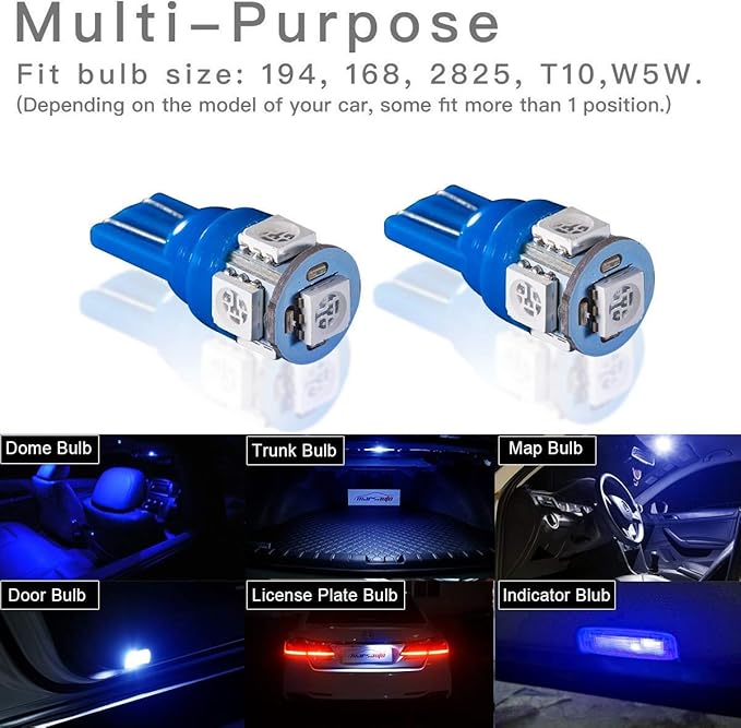 Pack de 20 Lámparas LED 194 T10 W5W 12V Azul para Interiores Automotrices miniatura 8