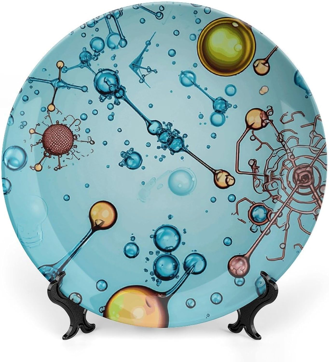 Abstraction Biology Chemistry Decorative Plates for Display Custom Decorative Ceramic Plate With Stand Personalized Hanging Art Wall Decor for Living Room Hallway Table Shelf Decor