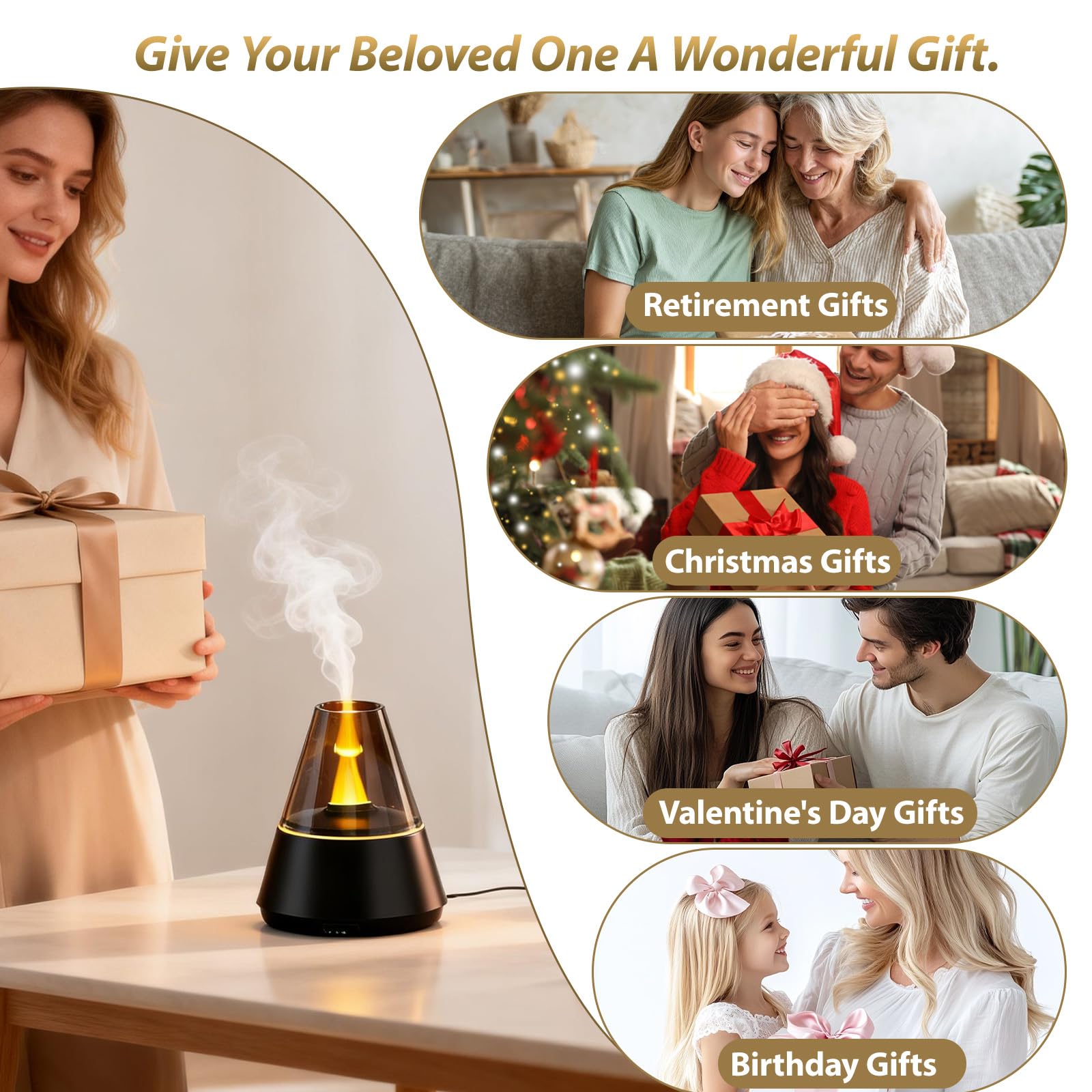 120ml Diffuser Aroma Diffuser mit Simuliertem Feuer & 7-Farbiger LED, Zeitschaltbar Diffuser Raumbefeuchter für Ätherische Öle mit, Romantisches Valentinstagsgeschenk Geschenk für Partner