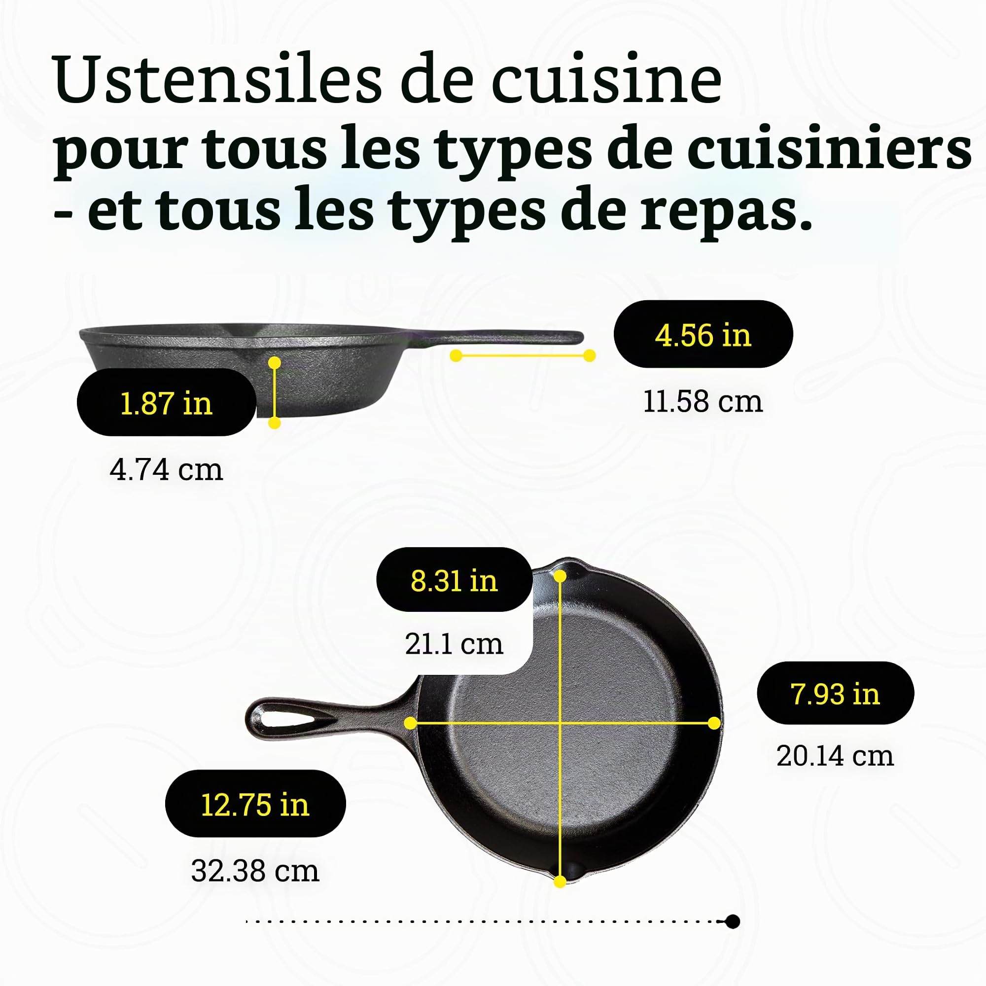 Lodge | Batterie de cuisine en fonte naturelle 4 pièces | Cocotte, 2 poêles, Crêpière | Sain et sans PFAS | Tous feux dont induction, four & BBQ | Made in USA