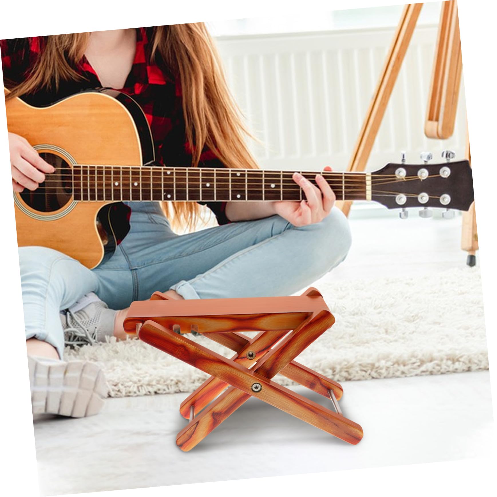BESPORTBLE Sgabello in Legno per Chitarra Poggiapiedi Pieghevole Regolabile per Musicisti Supporto per Chitarra Classica e Acustica